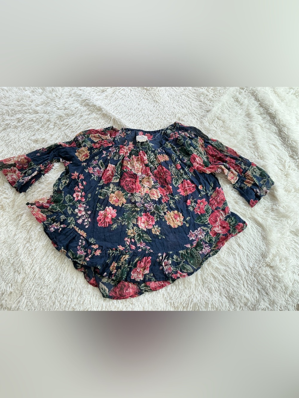 Ralph Lauren Denim & Supply Navy Floral Peasant Blouse with Pink Roses